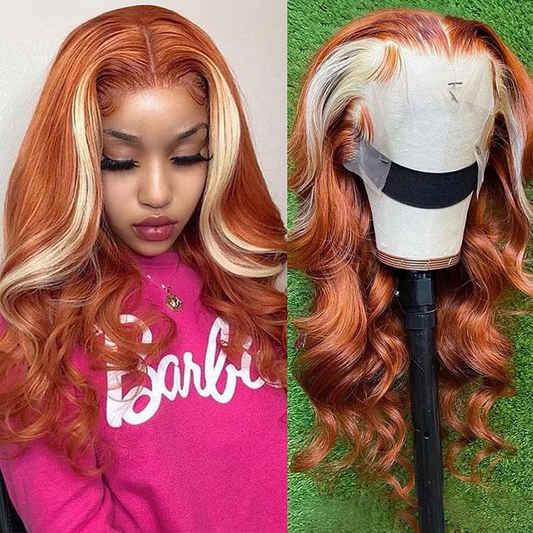 Highlight Blonde Ginger Color Virgin Human Hair Lace Front Wig [CW1055]