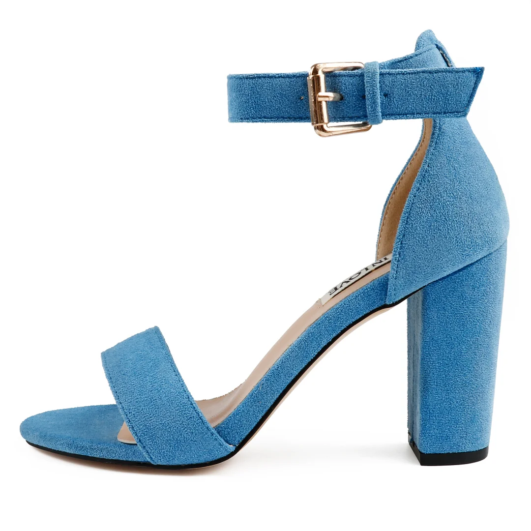 3.54"  Women's Ankle Strap Pumps Block Heel Open Toe Suede Sandals Summer Shoes-MERUMOTE