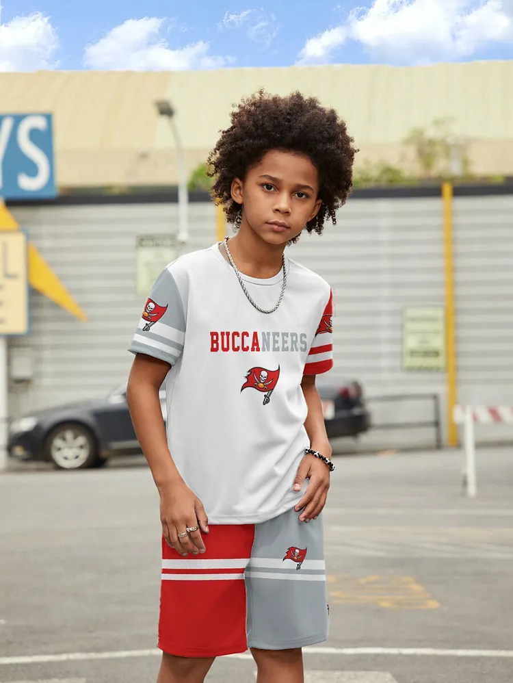 Tampa Bay Buccaneers  New Design Kids（5-14Y)' Casual Crew Neck T-shirt And Drawstring Shorts  2pcs/Set
