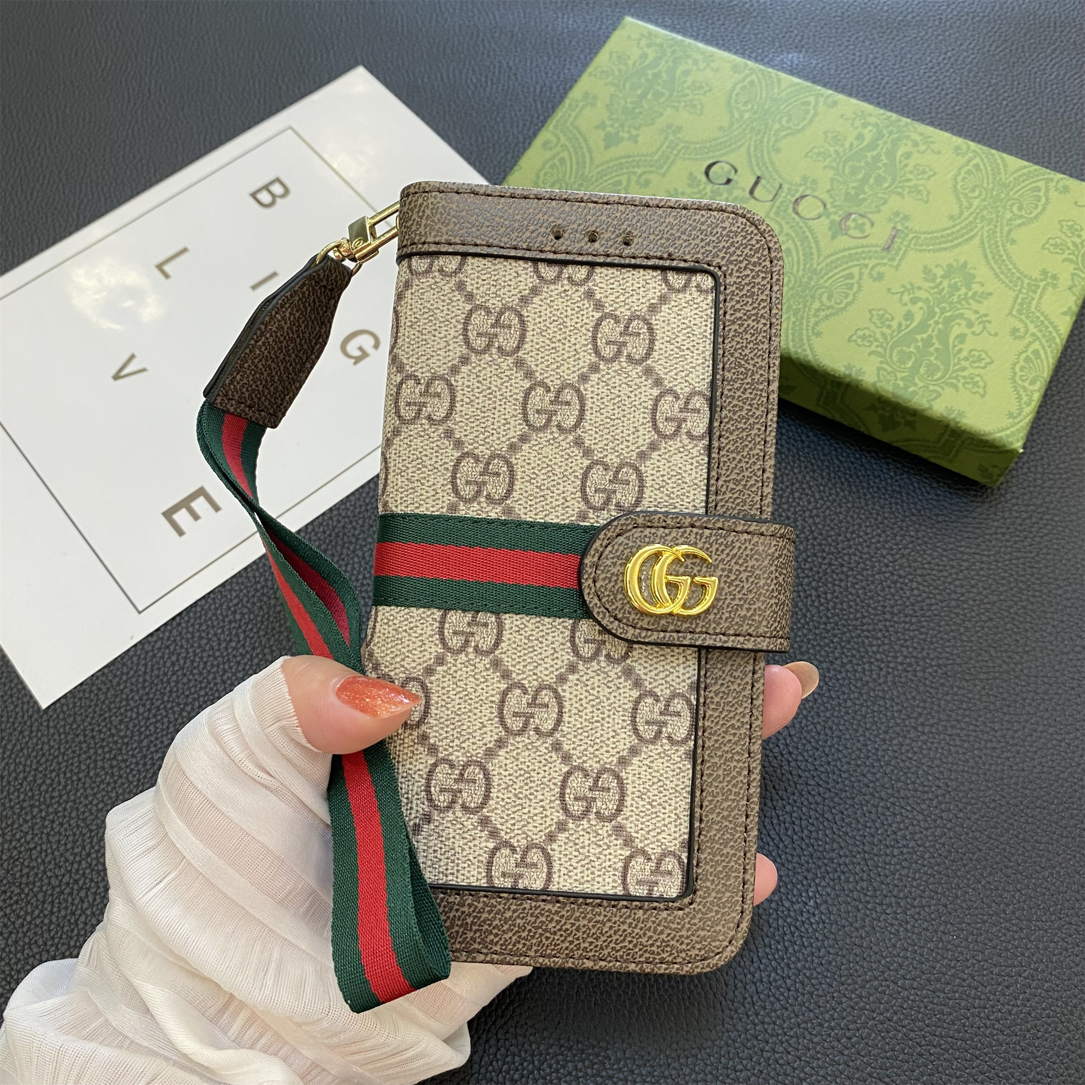 Gucci Ophidia GG Leather wallet Apple iPhone card holder Cover Samsung Galaxy Wallet Holster Case