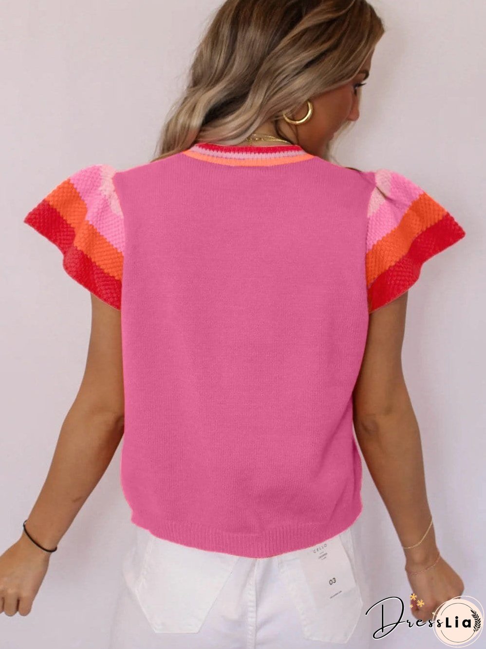 Casual Knit Top with Ruffle Sleeves