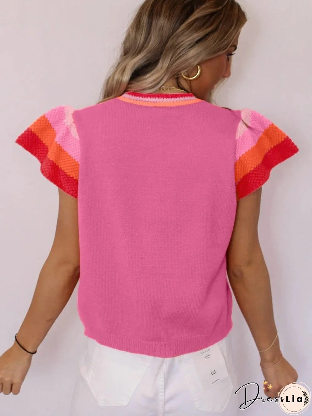 Casual Knit Top with Ruffle Sleeves