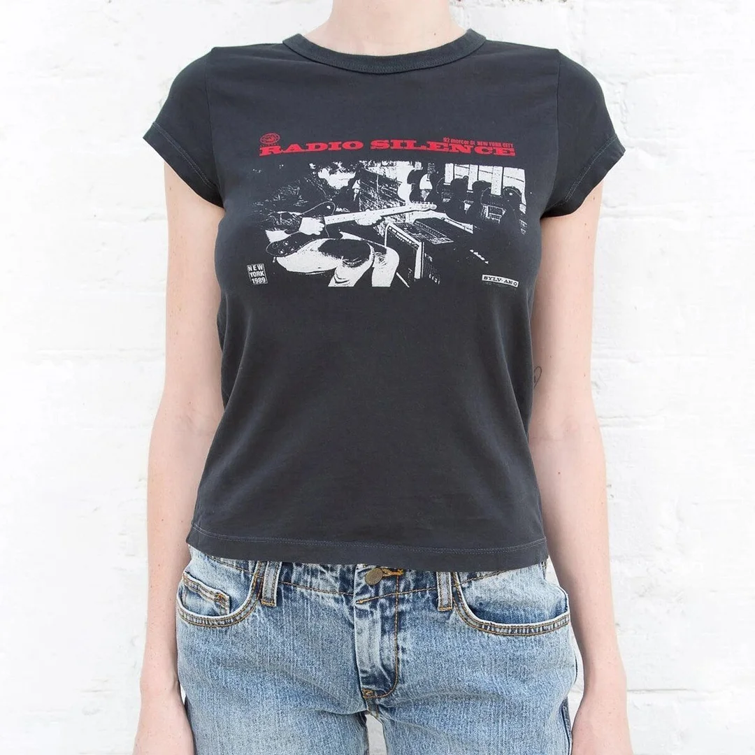 Jangj 90s Vintage Classic Rock Graphic T-Shirt Women Summer O-Neck Short Sleeve Tee Gothic Grunge Streetwear Y2k Fairy Slim Crop Tops