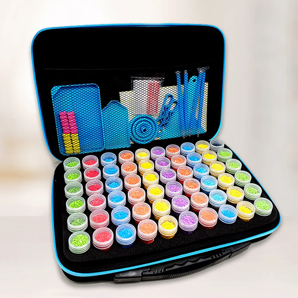 108PCS Large Capacity Blue Round Bottle Diamond Painting Kits Organizer with 60 Bottles 