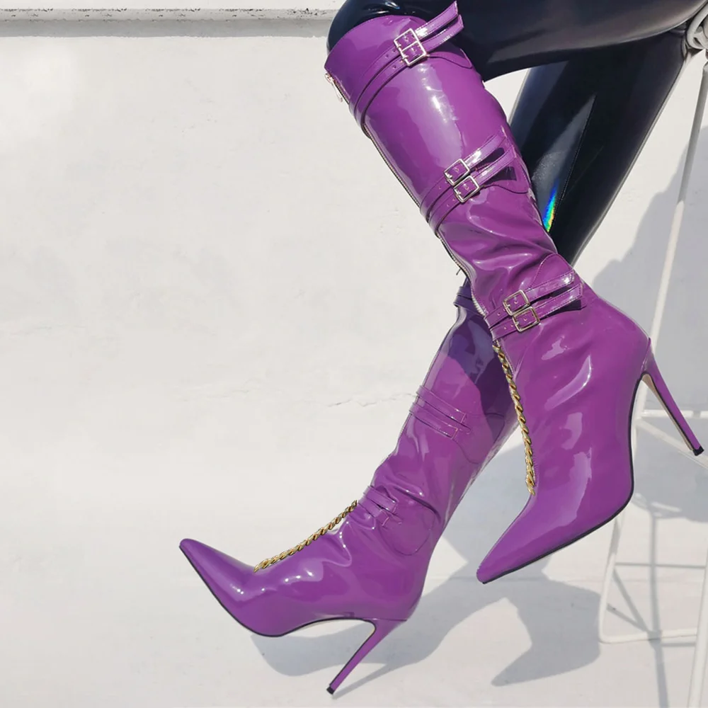 Purple Stiletto High Heel Pointe Knee Boots