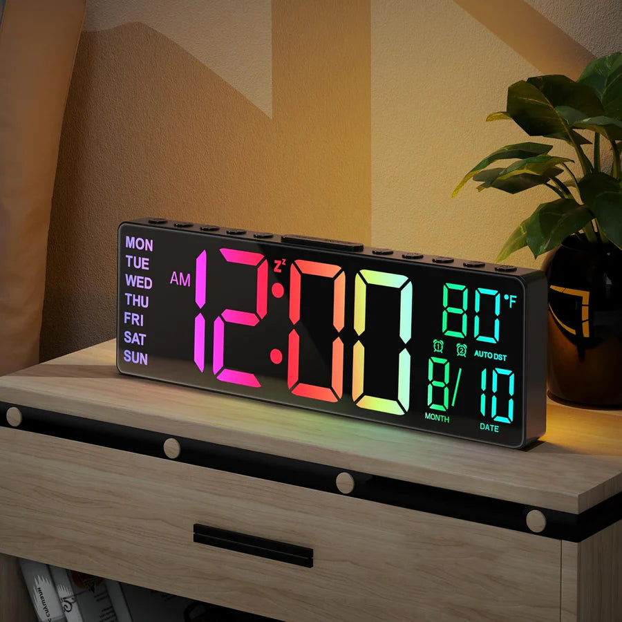 Unique Gift 10.5'' Digital Large Alarm Clock with 8-in-1 RGB Colors