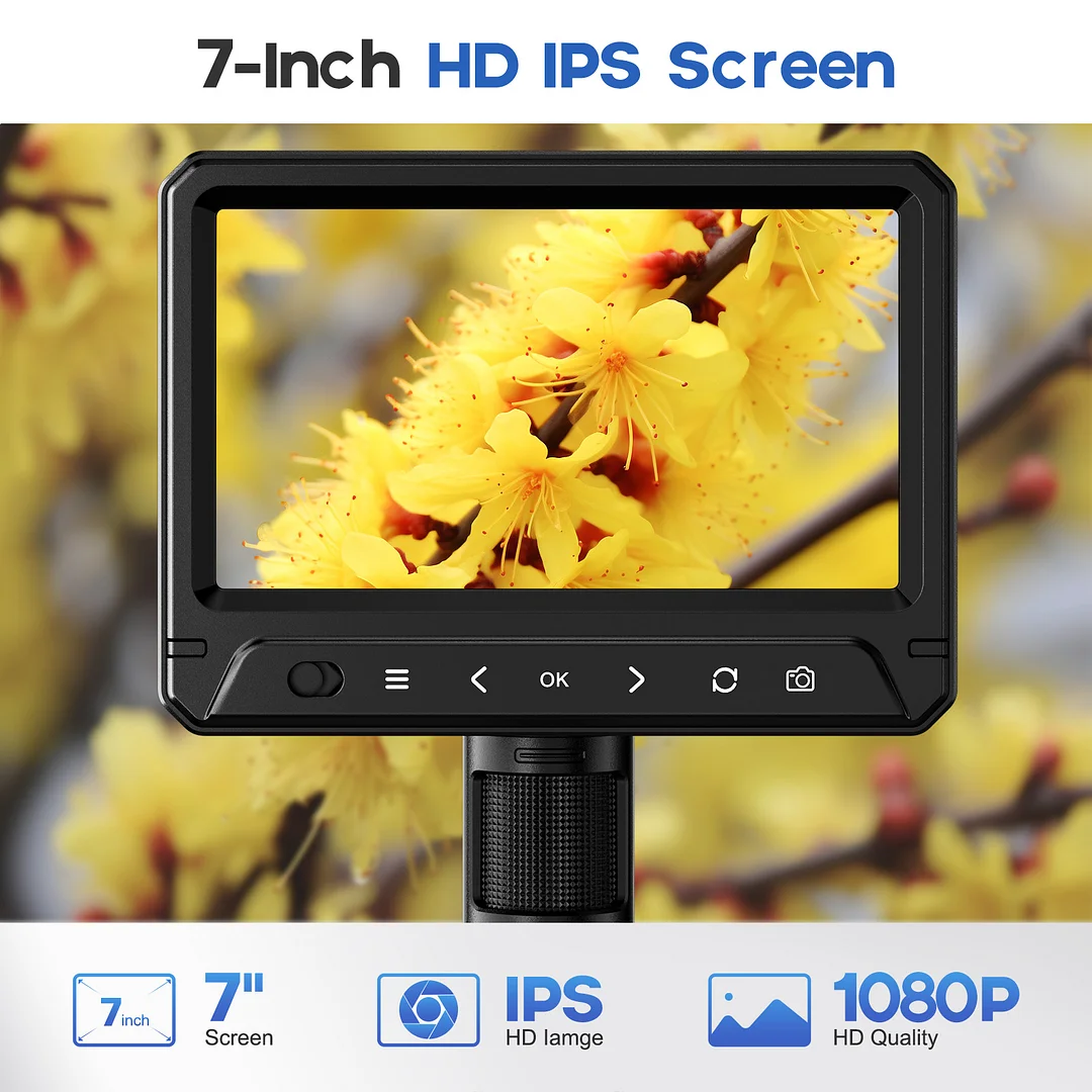 BEBANG 7" Coin Microscope, 1200X LCD Digital Microscope with 8 Adjustable LED Lights, 2 Flexible Side Lights, PC View Compatible with Windows Mac OS, 32GB