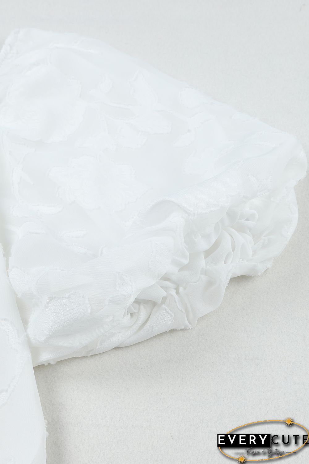 White Lush Printed Balloon Sleeve Ruched Chiffon Top