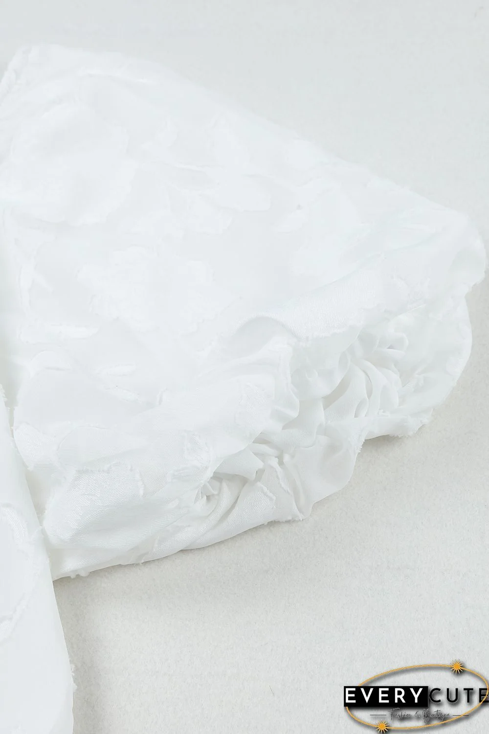 White Lush Printed Balloon Sleeve Ruched Chiffon Top