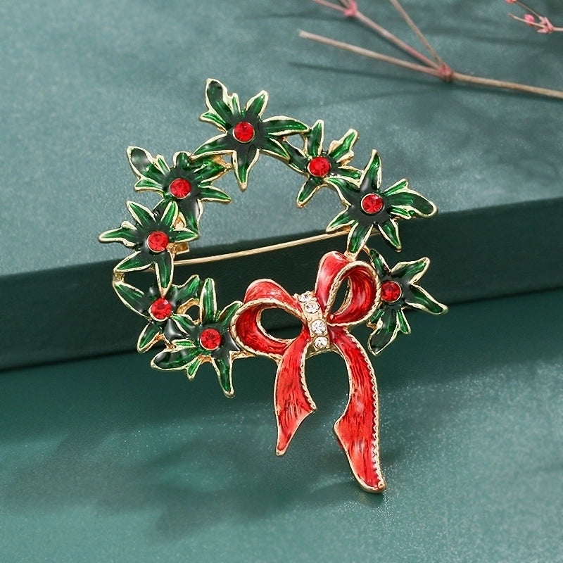 Cartoon Style Pin Christmas Tree Alloy Enamel Rhinestones Unisex Brooches