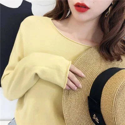 Oocharger Women Pullover Sweater Autumn Soft Knitted Long Sleeve Jumper Causal Korean Elastic Ladies Solid Basic Top New