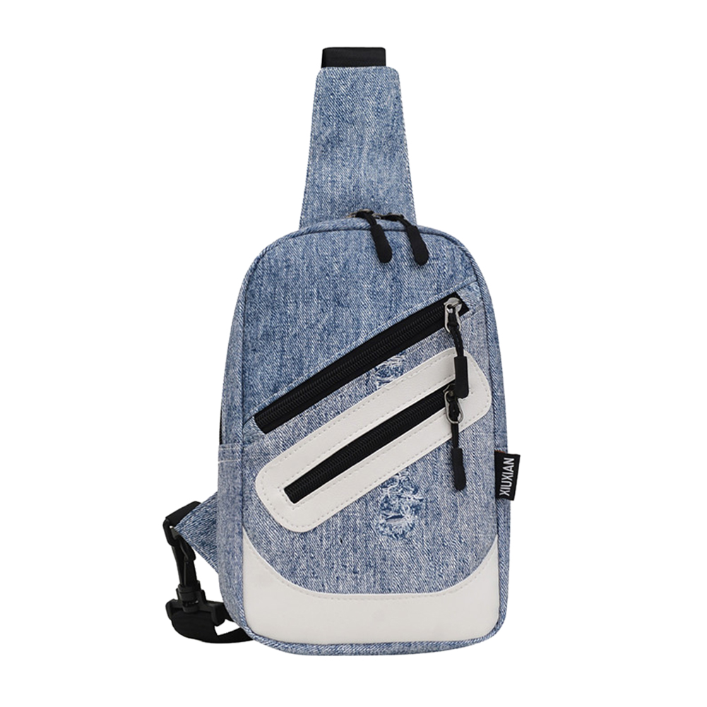 

Unisex Chest Crossbody Bag Splicing PU Denim Shoulder Waist Pack, White, 501 Original