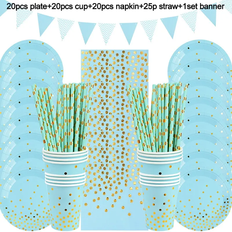 Rose Gold Party Disposable Tableware Set Paper Plate Cup Napkin Wedding Kids Adult Birthday Party Table Decoration Baby Shower