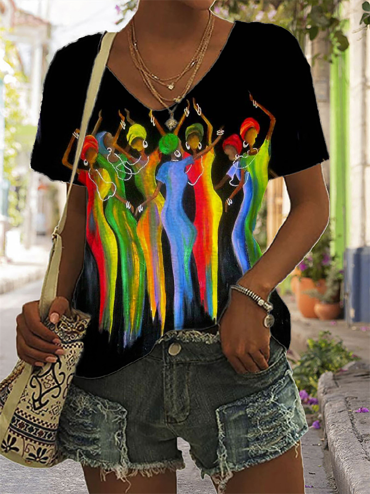 wearshes Traditional Black Women Art V Neck T Shirt