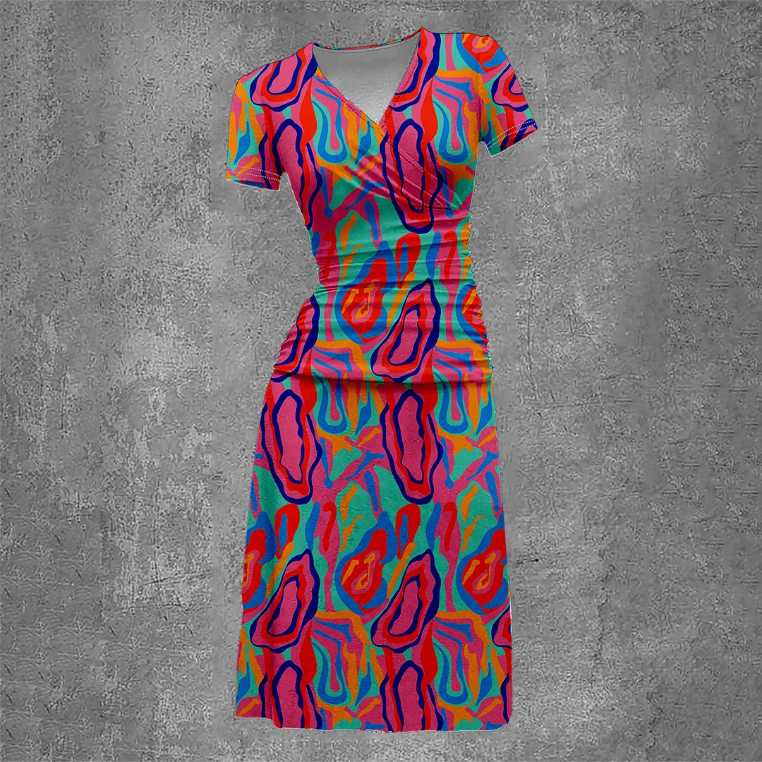 Women's Colorful Canvas Printing Vintage Two-Piece Maxi Dress