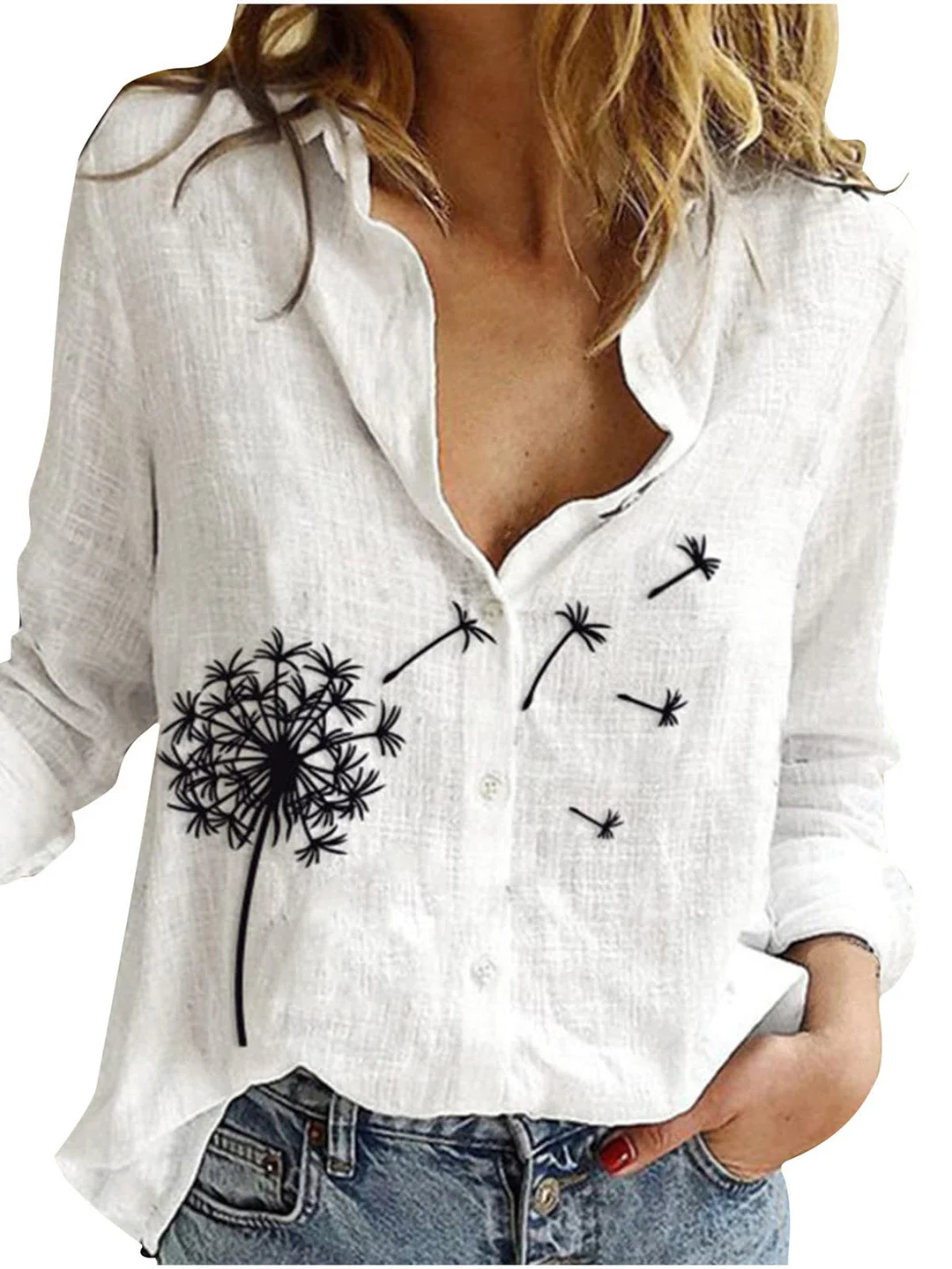 Women plus size clothing Women's Long Sleeve Graphic Button Down Shirt-Nordswear