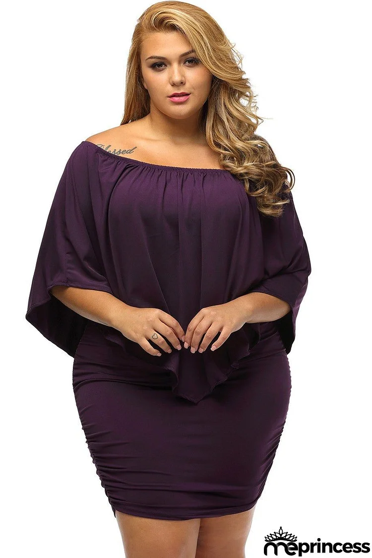 Multi-way Dressing Layered Purple Plus Size Mini Dress