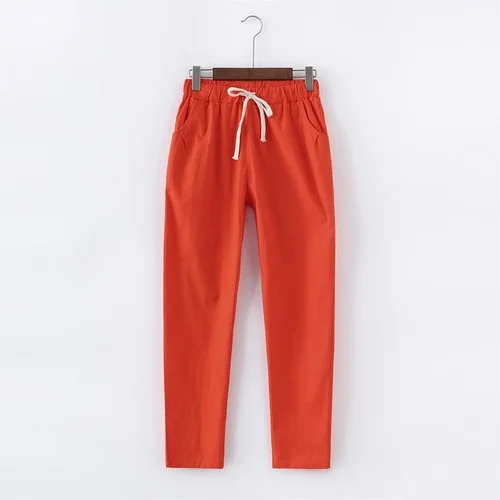 Korean Fashion Harajuku Cotton Linen Pants For Women Loose Casual Color Women Harem Pants Plus Size Capri Women's Summer Trouser