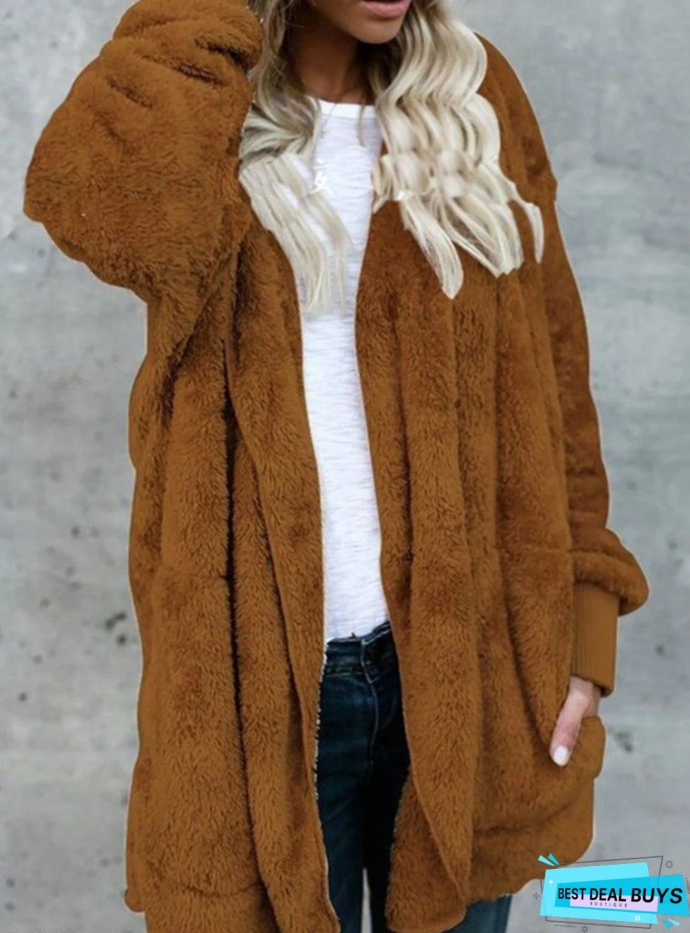 Casual Warm Plush Mid-Length Coat