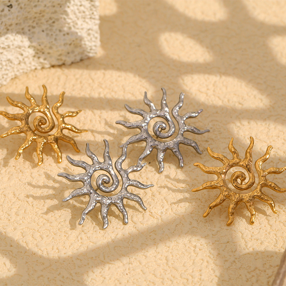 Ins Fashion Niche Design Personality Hot Pendant Stainless Steel 18K Gold Plated Sun Earrings For Women