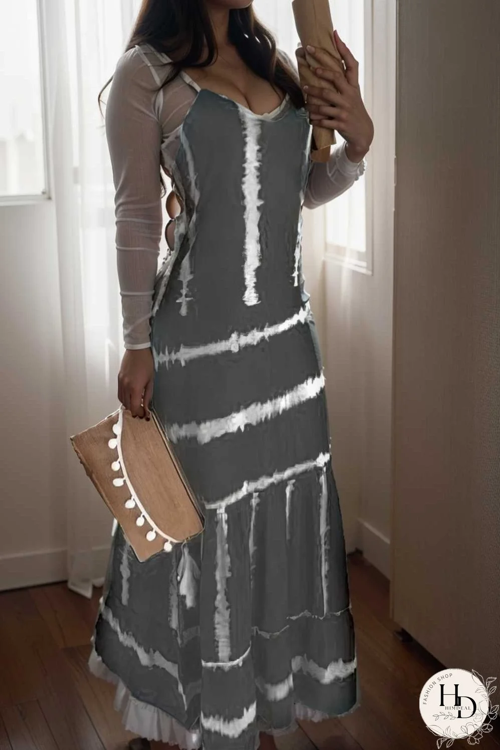 sling stripe print sleeveless fitted dress