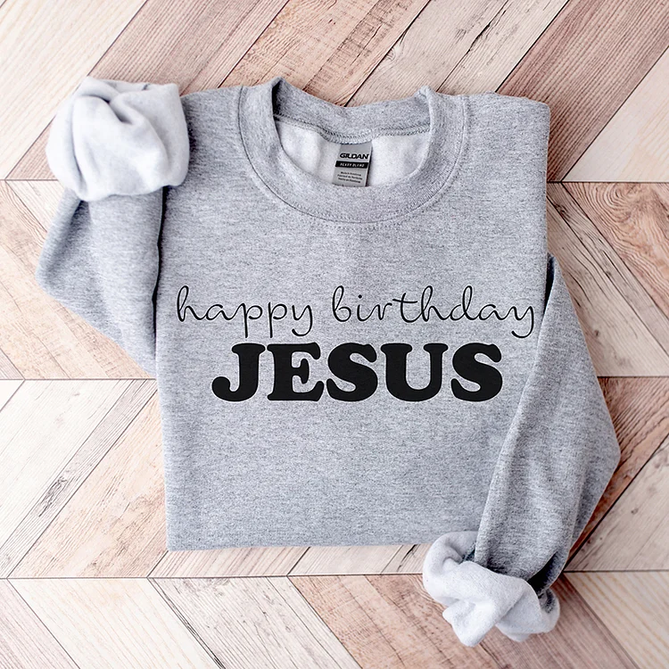 VChics Happy Birthday Jesus Printed Crew Neck Sweatshirt