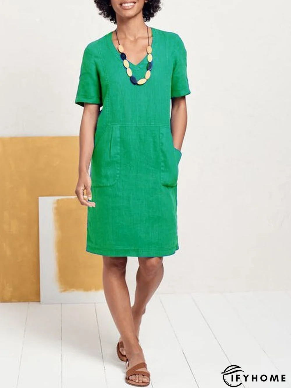 Solid Sweetheart Pockets Short Sleeve Dress | IFYHOME