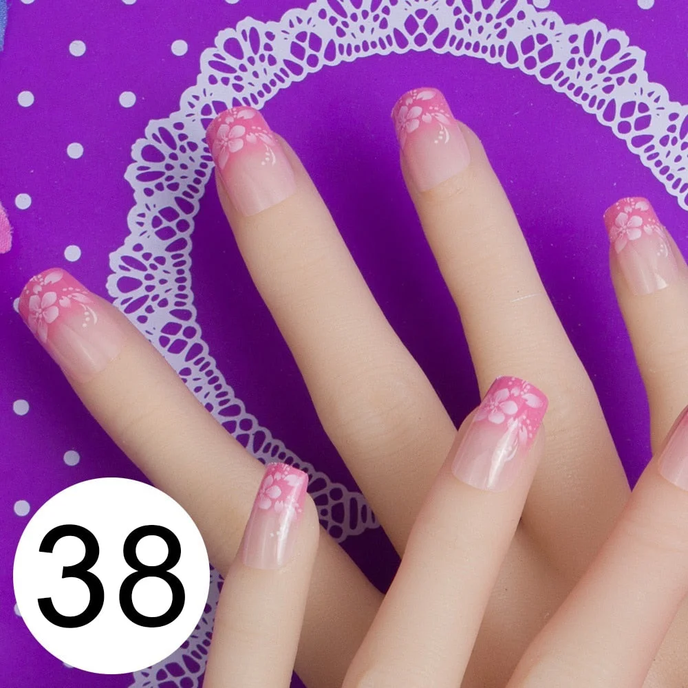 With 1 Piece Of Nail Adhesive Tape 24pcs/Box Press On Nail Art Tips Full Cover 10 Sizes False Nail Art Wedding Nails-Nail Inspo