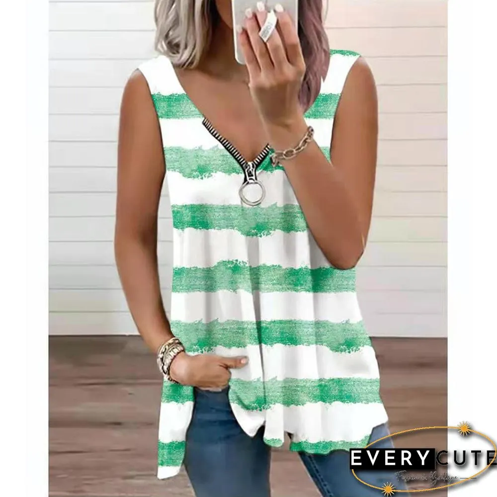 Zip Up Sleeveless Tank Blouse Top