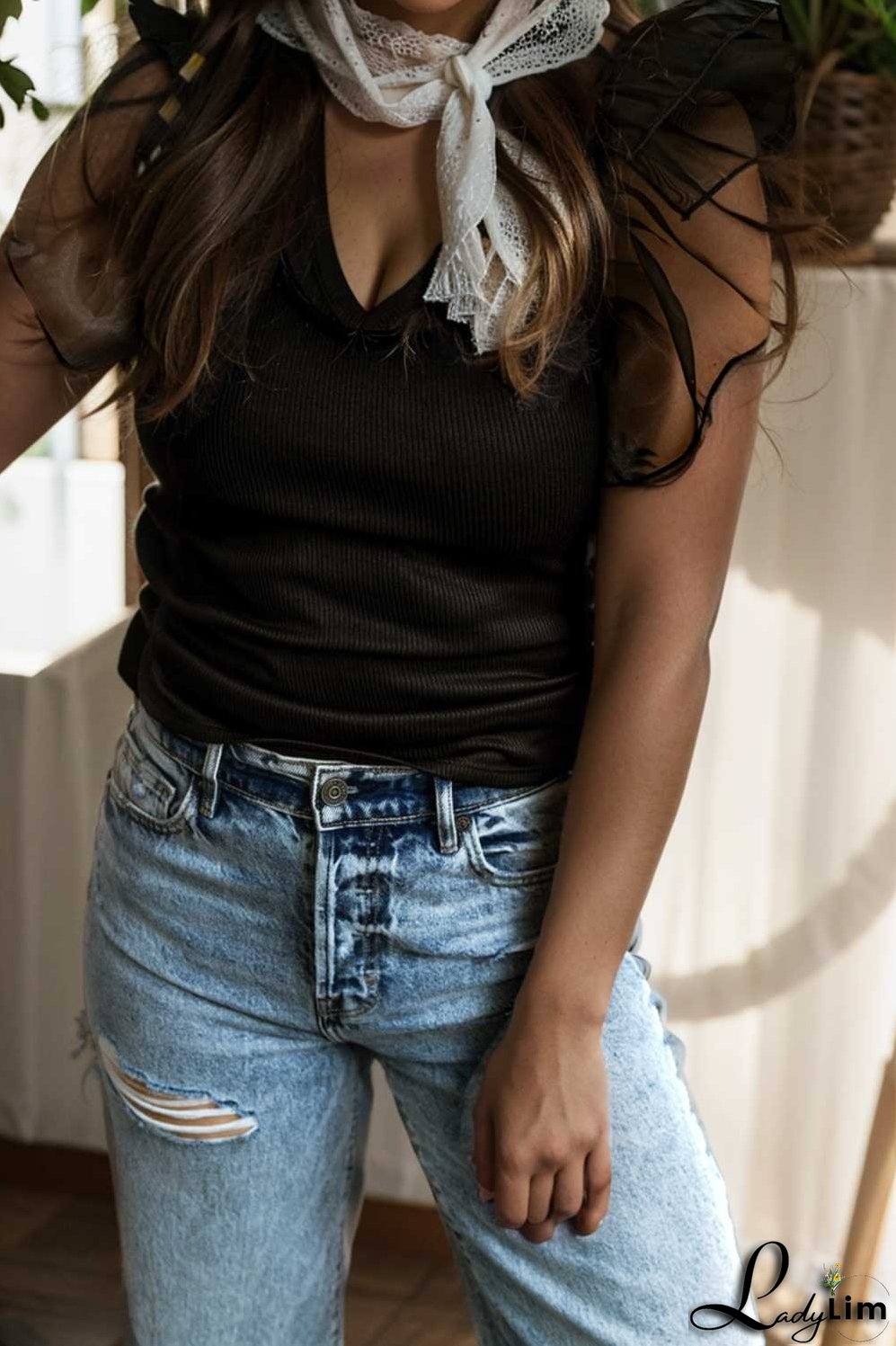 simple round neck pleated short sleeve t shirt circular cap drop shoulder scoop jewel closed