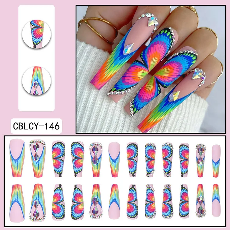 Vivid Sparkle - 24 Fake Nails 12 Sizes Extra Long Press On Nails Kit