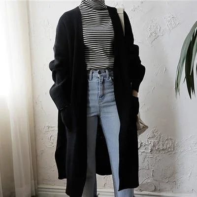 ABEBEY-DICLOUD Fashion Long Cardigan Women Fashion Harajuku Loose Knit Sweater Women Casual Black Oversized Jacket Coat Autumn