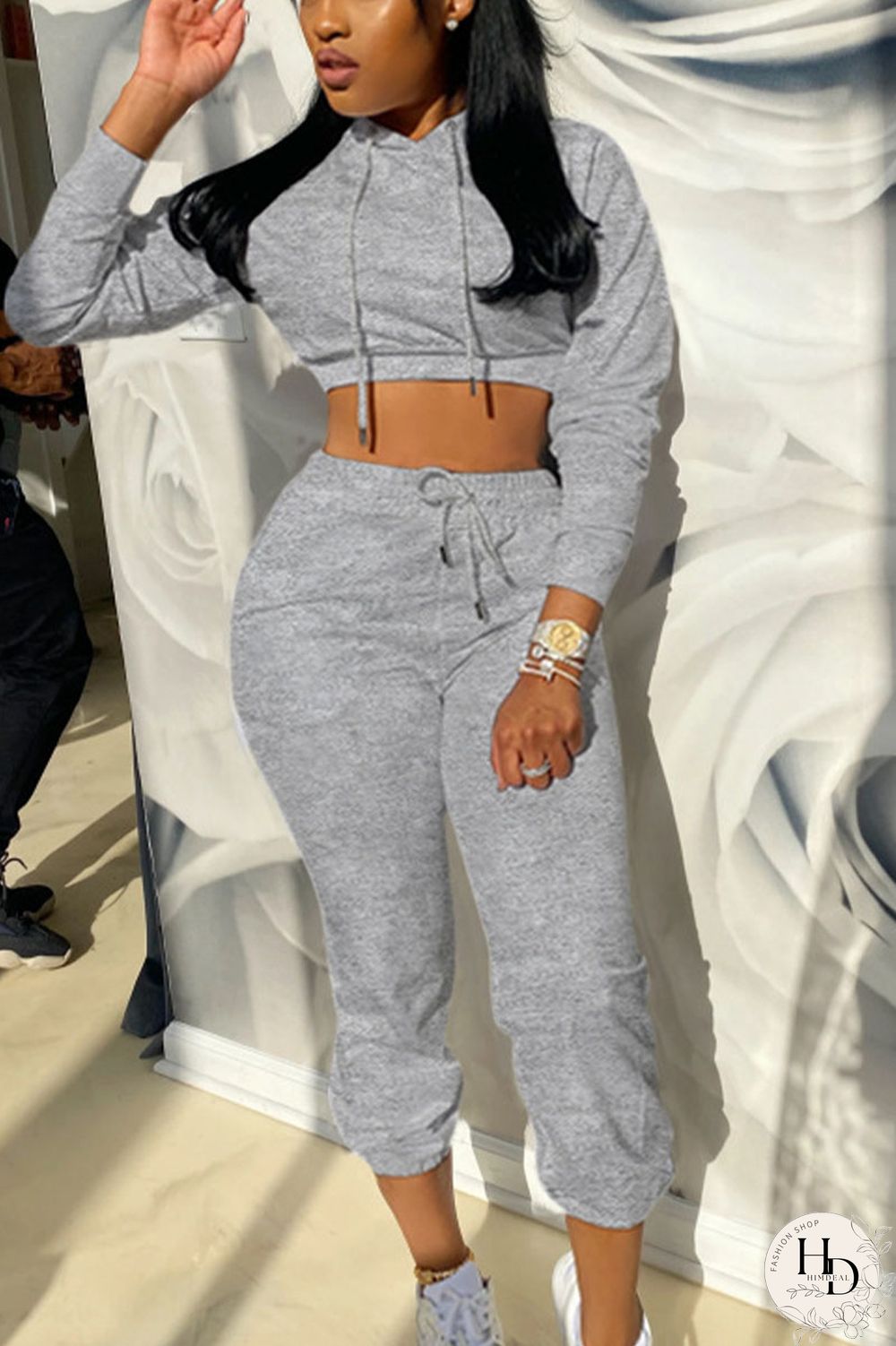 Orange Sportswear Solid Patchwork Hooded Collar Long Sleeve Regular Sleeve Short Two Pieces