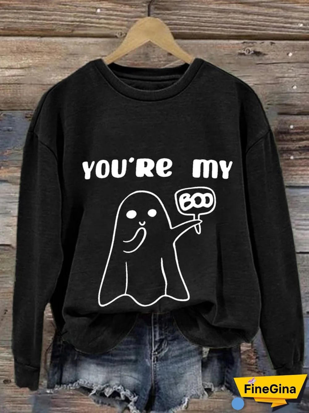 Women'S You're MY Boo Halloween Print Crew Neck Casual Sweatshirt