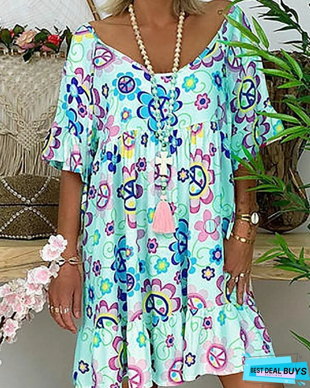 Women's Shift Dress Knee Length Dress Short Sleeve Print Hot White Red Green Light Blue