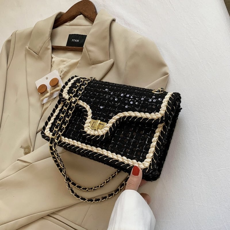 Sequins Flap Crossbody bag 2021 Fashion New High Quality Wool Women's Designer Handbag Lock Chain Shoulder Messenger Bag