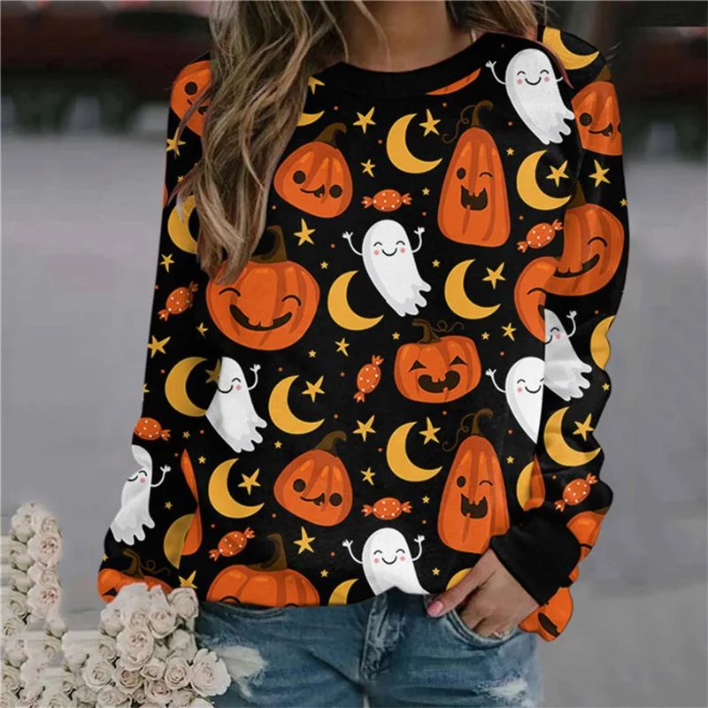 Halloween Casual Printed Loose Crew Neck Sweatshirt