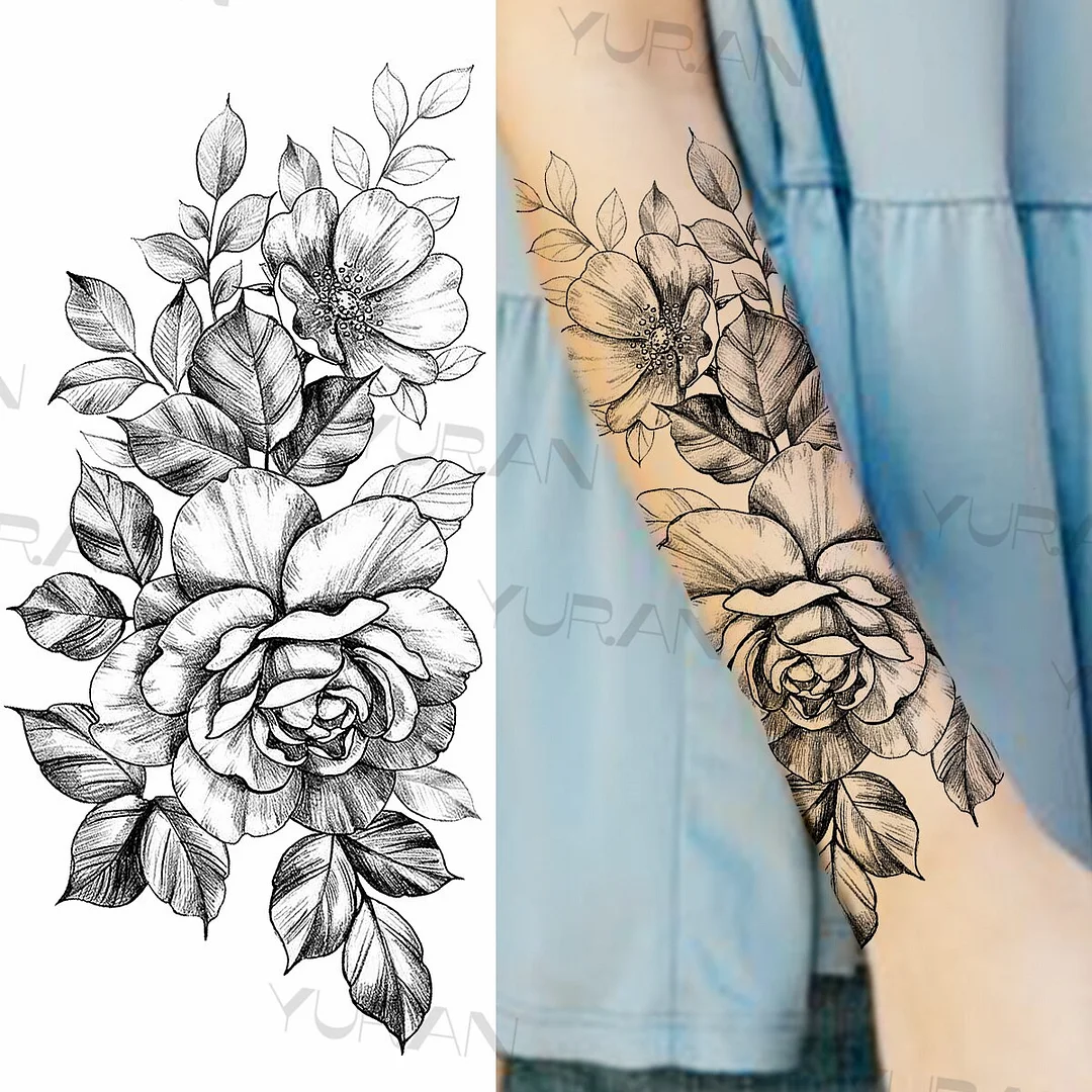 Sdrawing Rose Flower Temporary Tattoos For Women Realistic Snake Butterfly Flora Fake Tattoo Sticker Arm Body Waterproof Tatoos