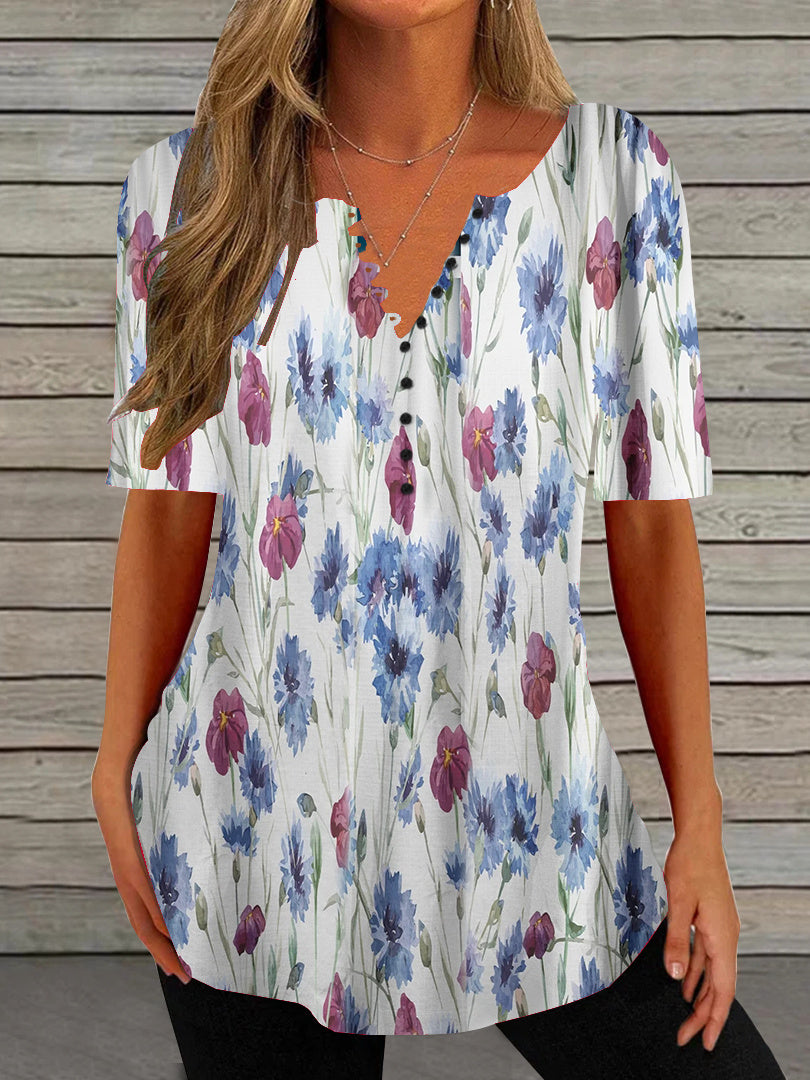 Women Half Sleeve V-neck Solid Color Dress