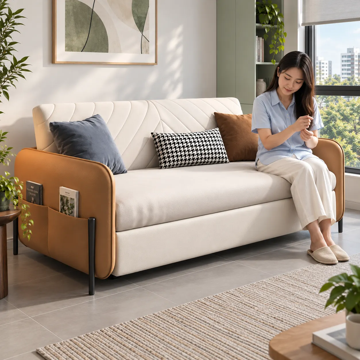 198 Two-Tone Sofa Bed - Ivory and Tan — Scale & proportion