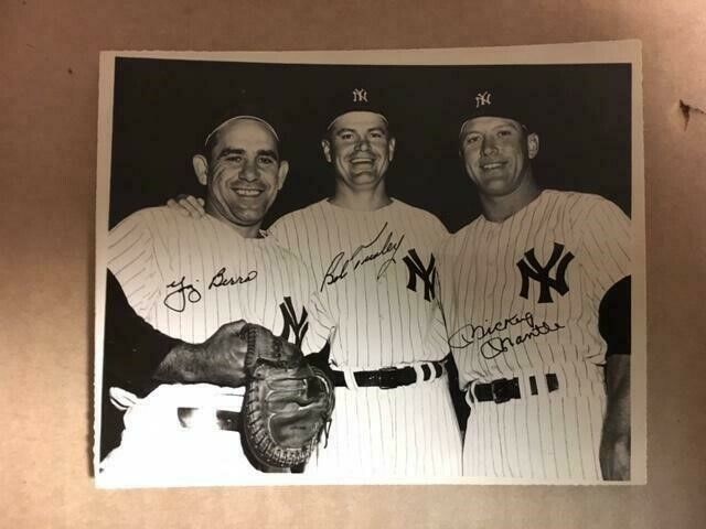 Vintage NY Yankee Photo Poster painting with Mickey Mantle,Yogi Berra,Bob Turley 3 1/2 x 4 1/4**