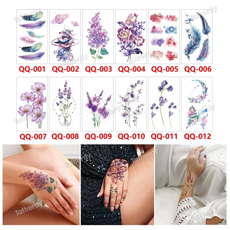 12Pcs/Set Waterproof Temporary Tattoo Sticker Small Rose Daisy Peony Flash Tatoo Flower Hand Ankle Wrist Fake Tatto For Body Art