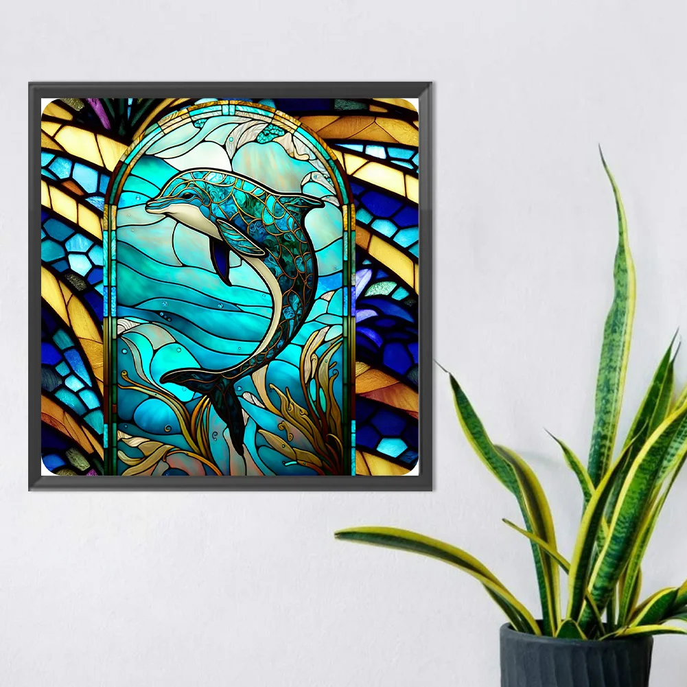 Diamond Painting - Full Round Drill - Stained Glass Dolphin(30*30cm)