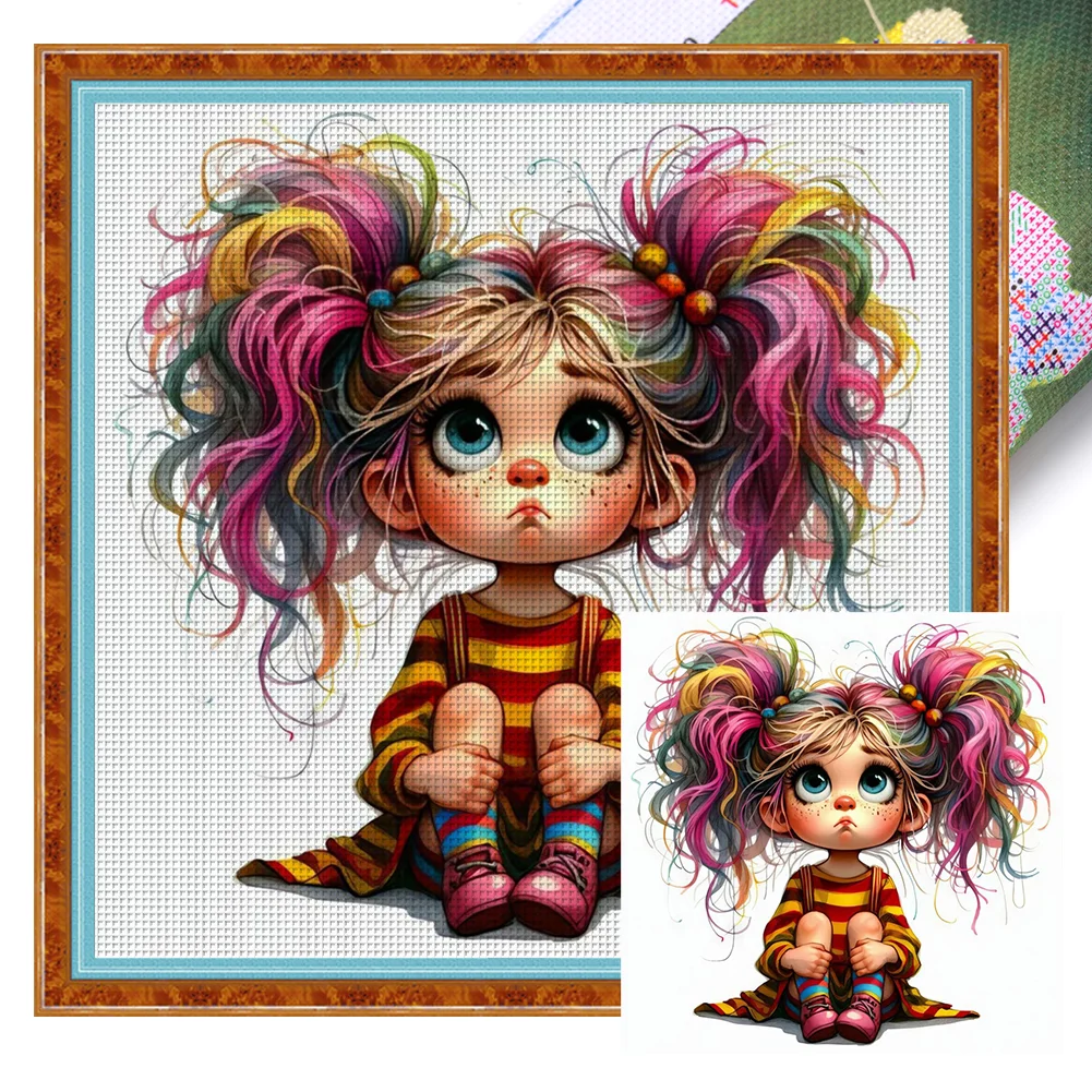 11CT Full Stamped Cross Stitch - Girl(Canvas|40*40CM)