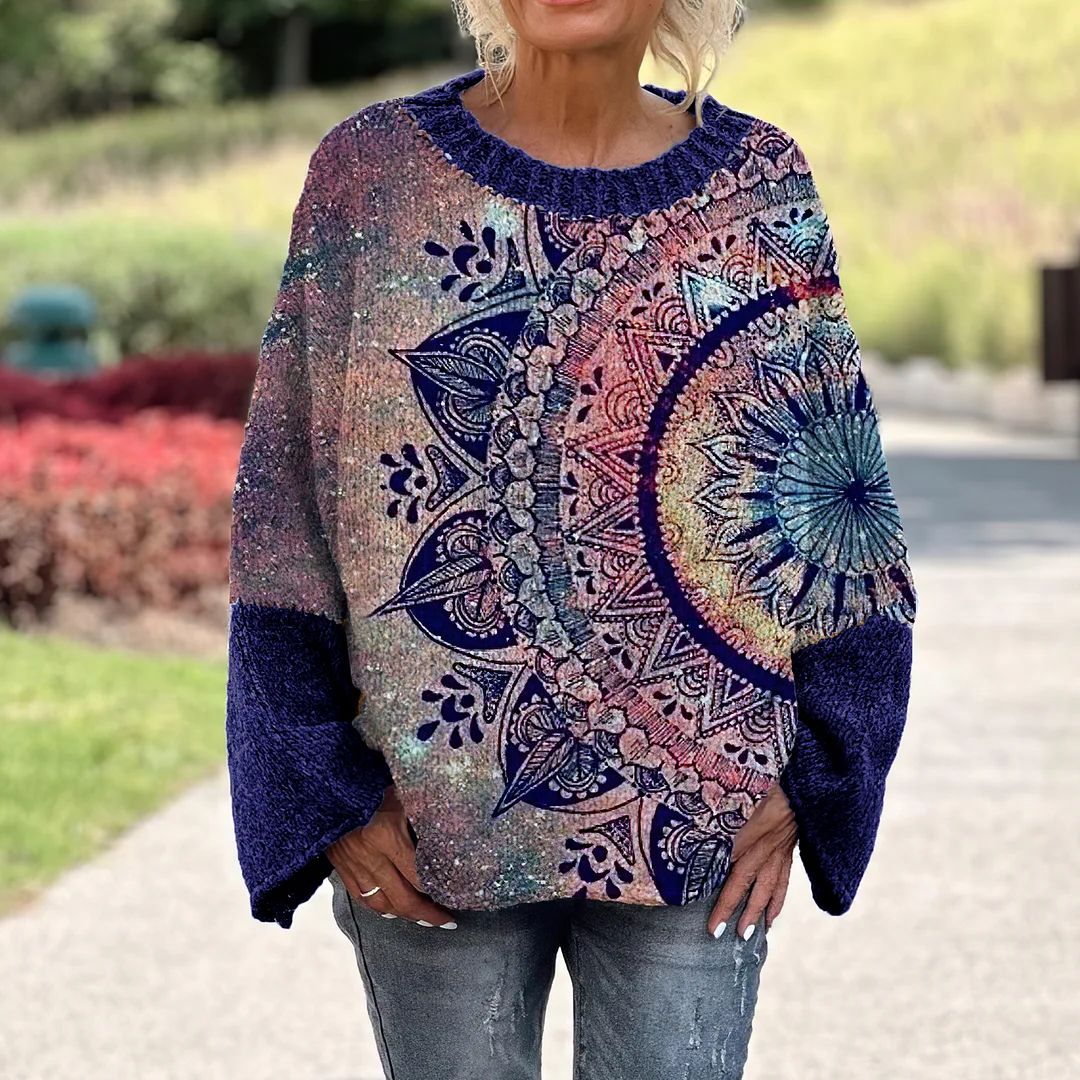 Vintage Floral Printed Women's Loose Sweater
