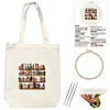 Book Shelf A Cross Stitch Canvas Bag Making Kits with Hoop Frame Printed Embroidered Canvas Bags for Adults Handicraft Sewing Materials DIY Tote Handbag Needlepoint Kits 12.5x14.4in tapestrymarket