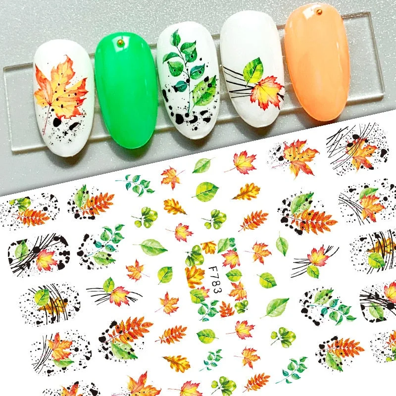 1pcs Fall Maple Leaves Nail Stickers 3D Yellow Gold Fall DIY Sliders Nail Art Decoration Autumn  Adhesive Manicure Nail Decals-Nail Inspo