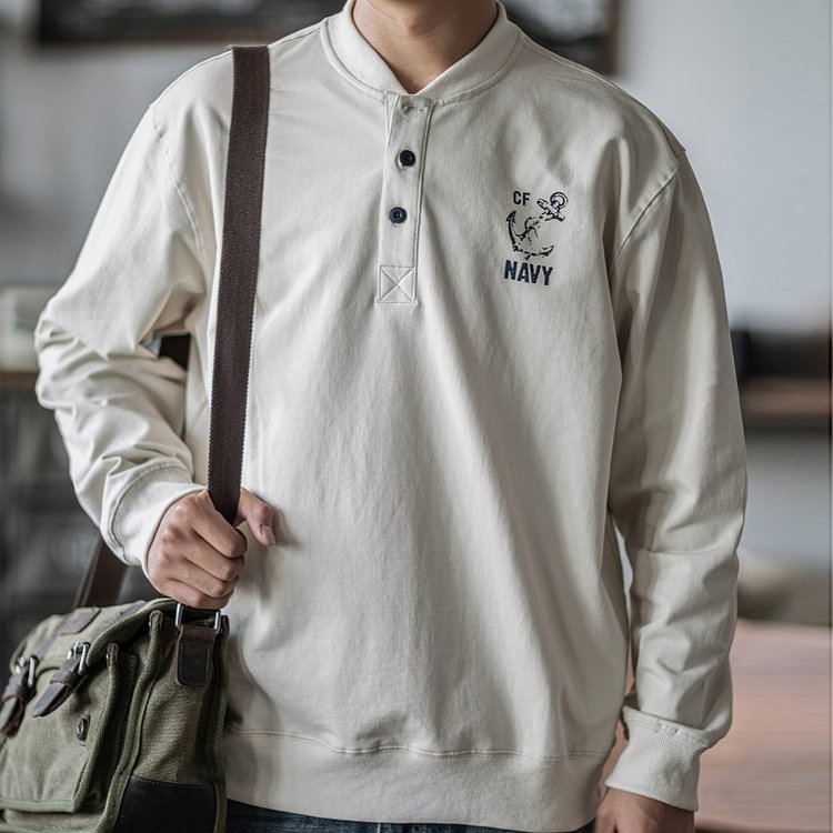 American Navy Washed Heavy Henley Sweatshirt