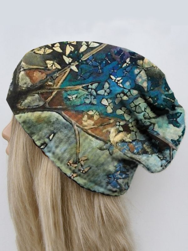 Retro butterfly tree pirnt casual warm hat