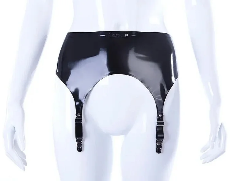 Women Latex Suspenders Black Garter Belt